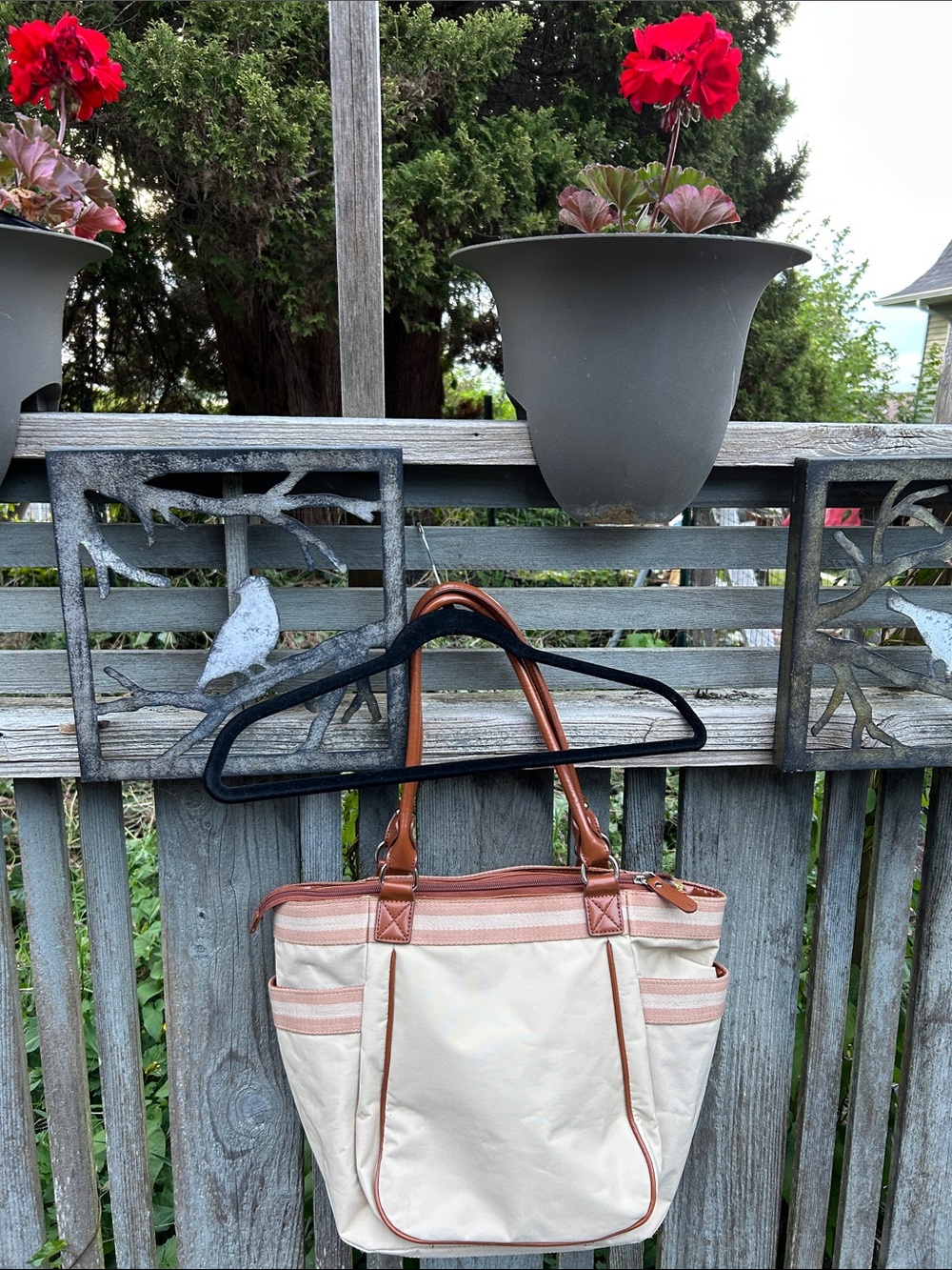 Tyler Rodan Cream and Brown Trim Tote Bag